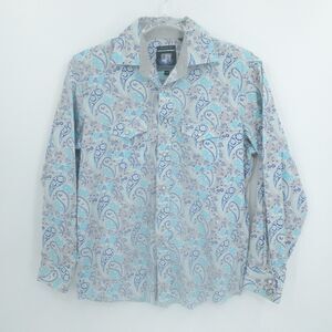 Resistol University Shirt Men Medium Gray Pearl Snap Paisely Wester Cowboy Rodeo